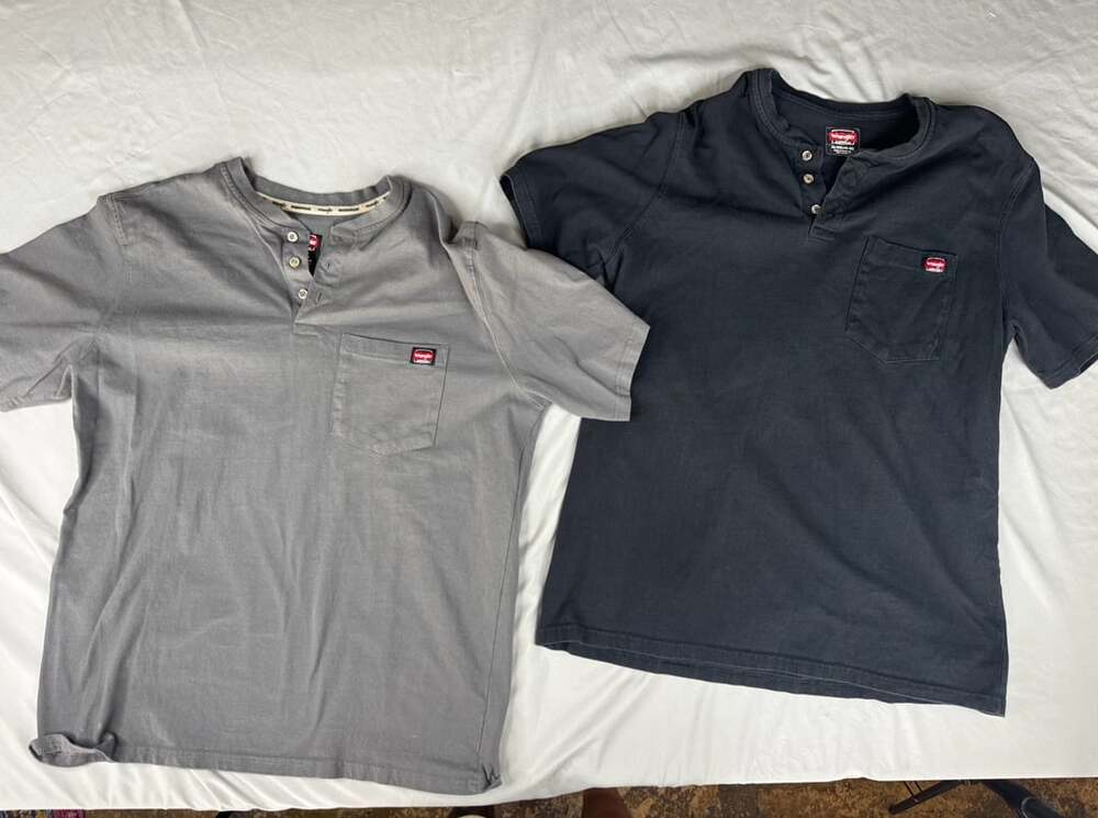 Wrangler Workwear Men's Short Sleeve Pocket Henley T-Shirt Gray and Black Set